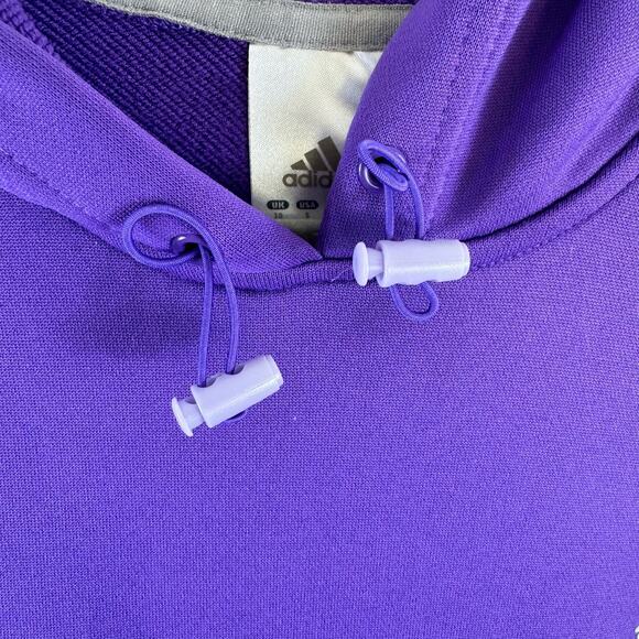 Adidas Purple Hooded Pullover Lighter Weight Logo Pocket Pouch Sweatshirt Size S - Picture 4 of 6